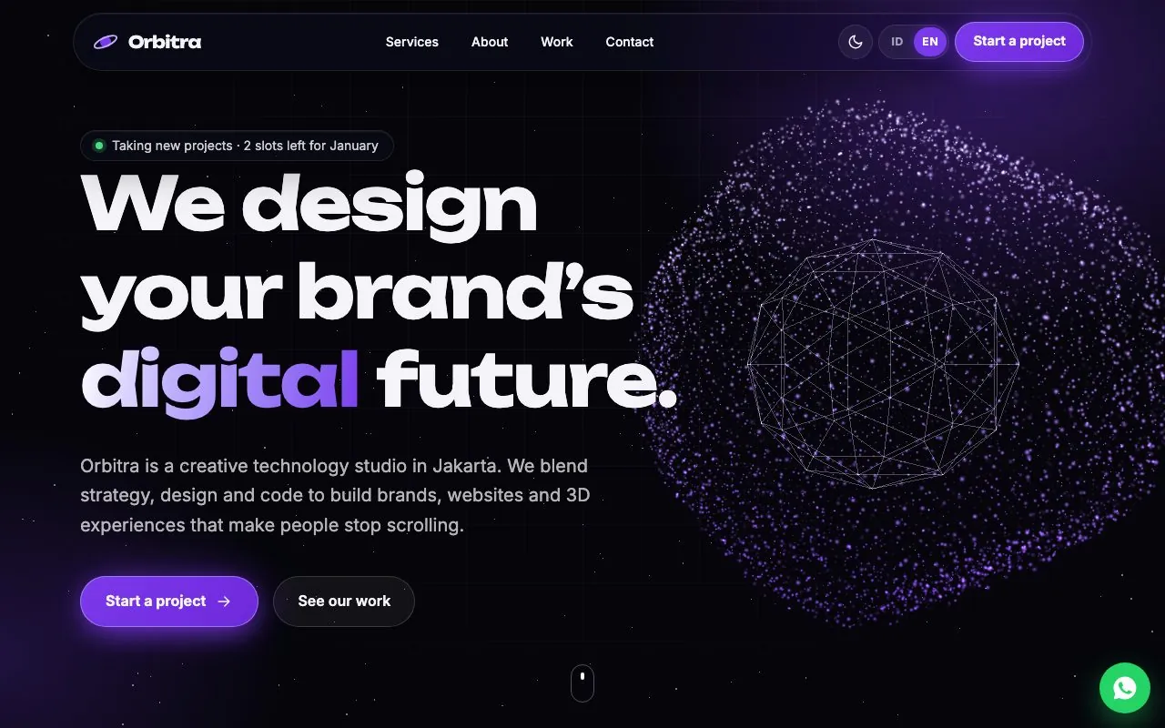 The top of the Digital Agency template on a computer.