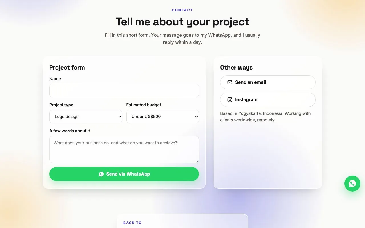 Project form that sends to WhatsApp.