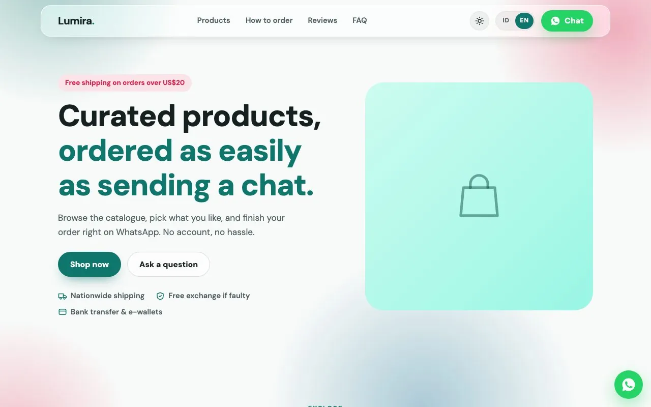 The top of the Online Shop template on a computer.