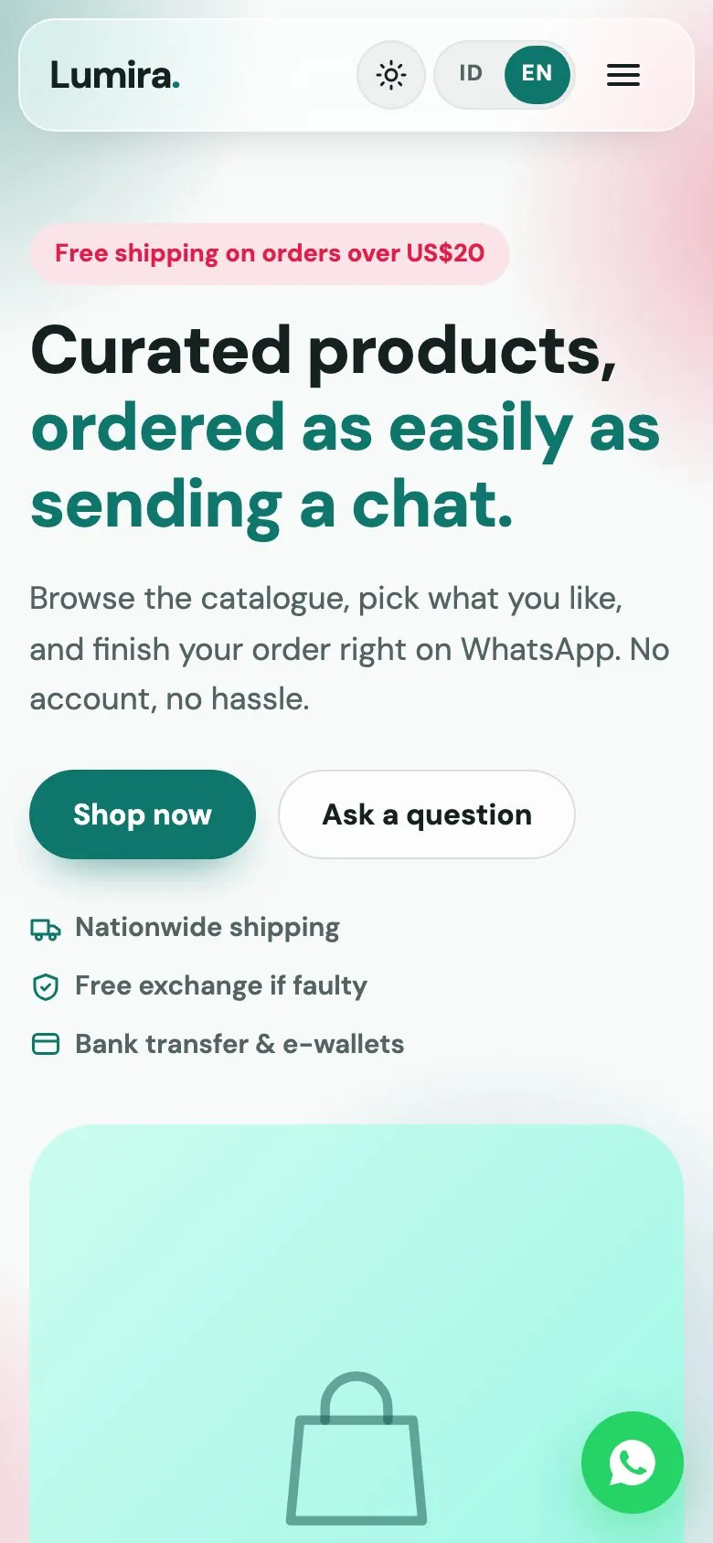 An example small-business website by UpVire, on a phone.